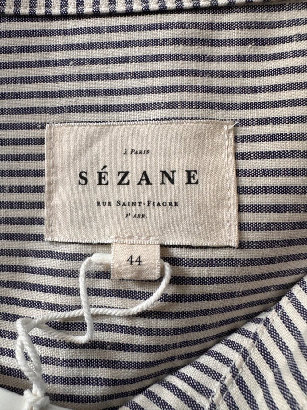 NWT Sézane Chemise Tomboy Stripe Shirt Ecru Blue Button Down Cotton 44 /US 12 - Picture 3 of 11